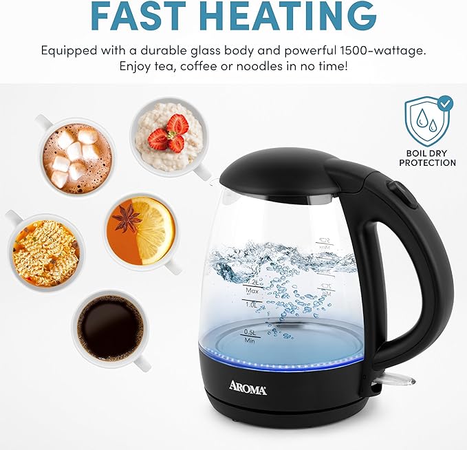AROMA Tetera Eléctrica de Vidrio 1.2L, Apagado Automático miniatura 4