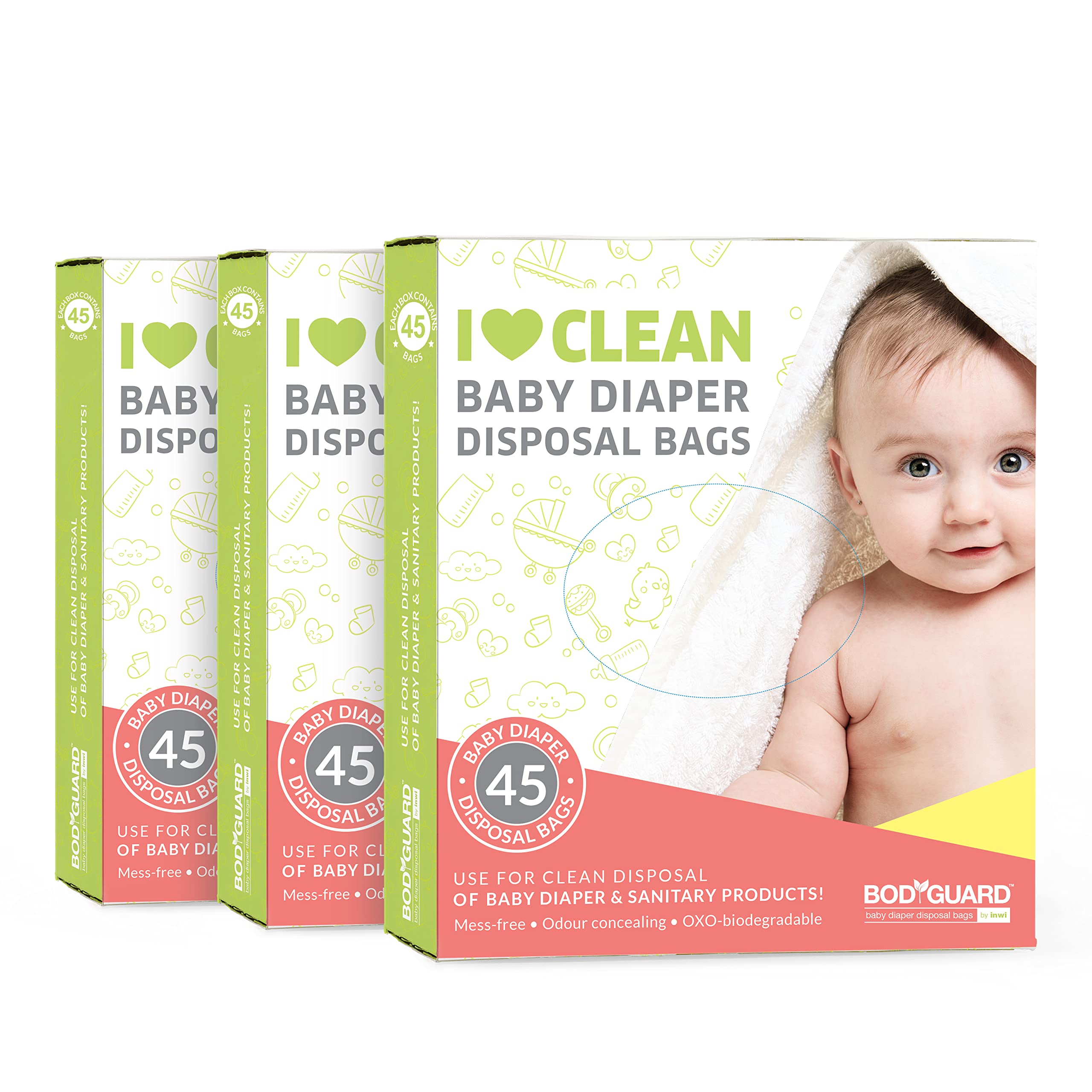 Bodyguard Baby Diaper Disposable Bags - 45 Bags (Pack of 3) | Leak-Proof Bags for Discreet Disposal of Diapers and Intimate Sanitary Products-image-43