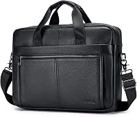 BAGZY Valódi Bőr Laptop Táska 15.6" - Férfi Aktatáska Válltáska 8 Rekesszel, Üzleti Notebook Táska Irodai Használatra, Fekete 1