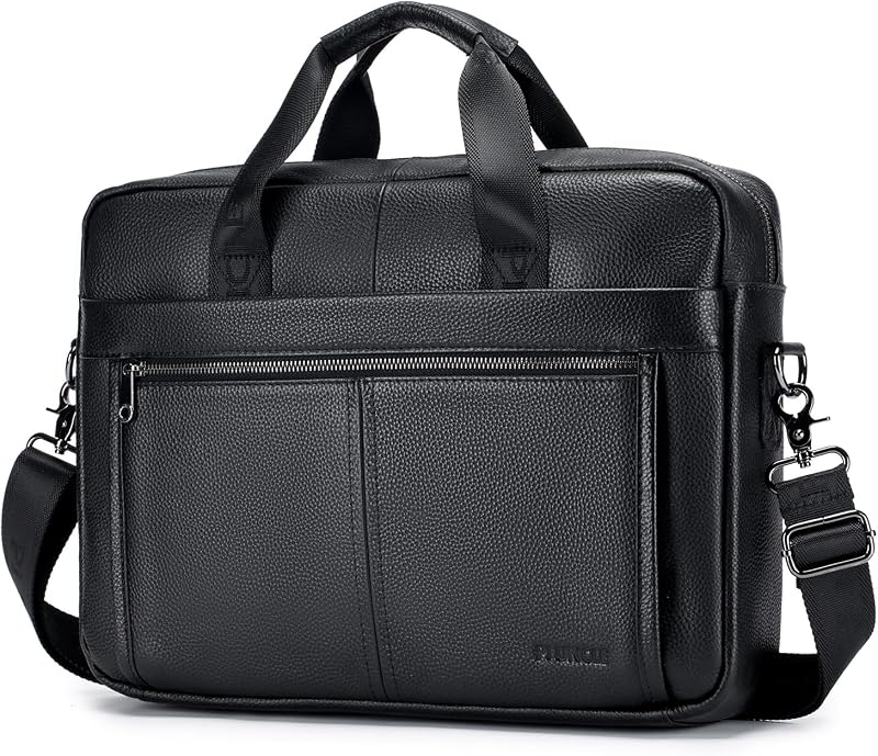 BAGZY Valódi Bőr Laptop Táska 15.6" - Férfi Aktatáska Válltáska 8 Rekesszel, Üzleti Notebook Táska Irodai Használatra, Fekete