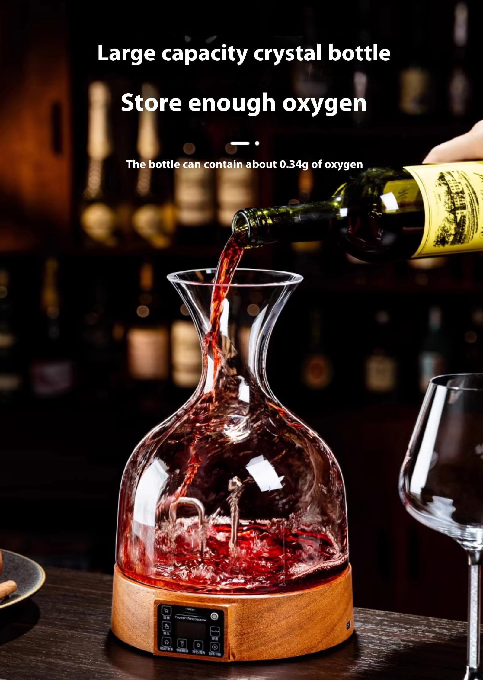 Decantador De Vino De Cristal Inteligente, Decantador De Vidrio De Gran Capacidad De 2000 Ml, Carga Rápida De 1800 mAh, Ideal para Bebidas Elegantes Que Sirven Vino Tinto