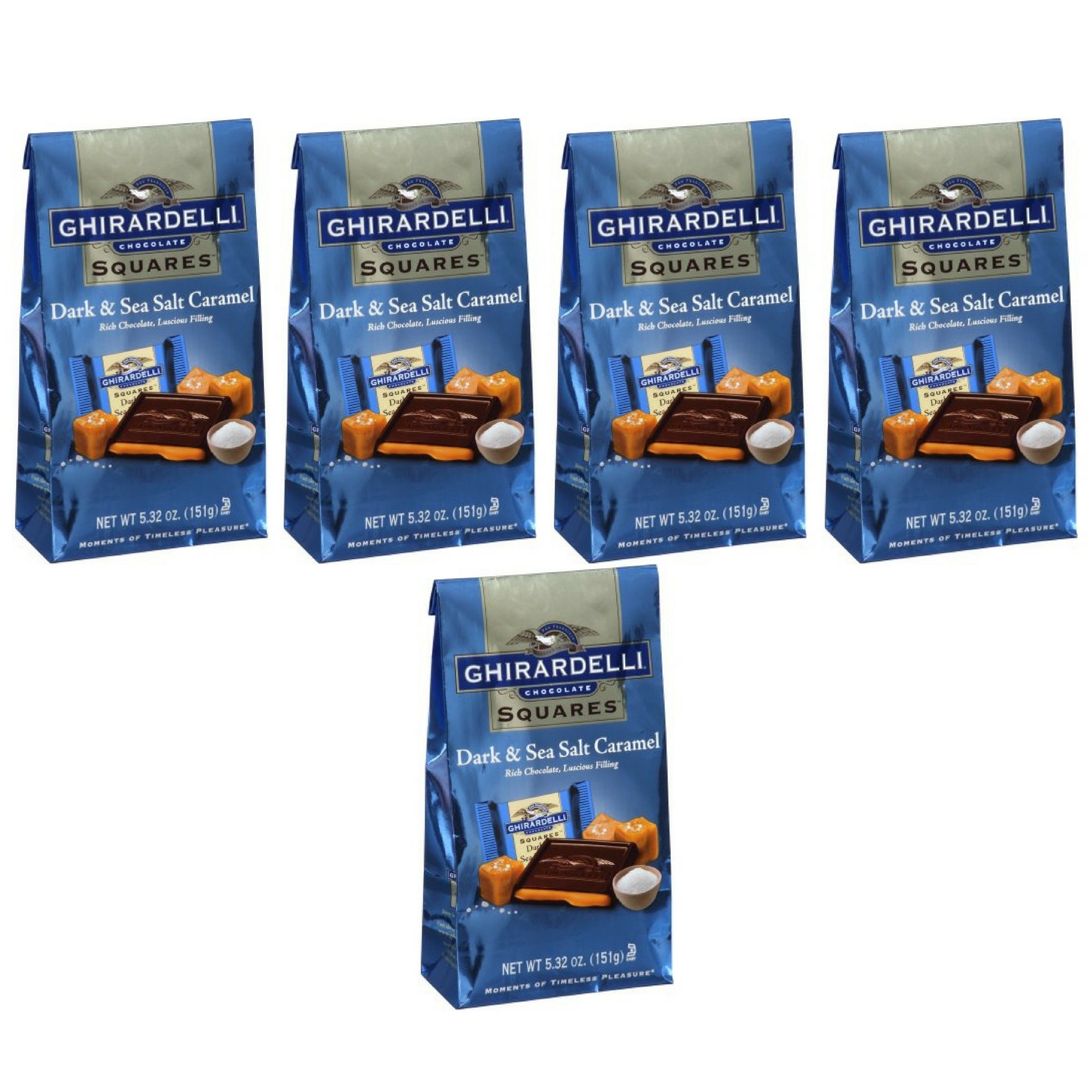 Ghirardelli Dark & Sea Salt Caramel Chocolate Squares, 5.32 oz - Pack of 5