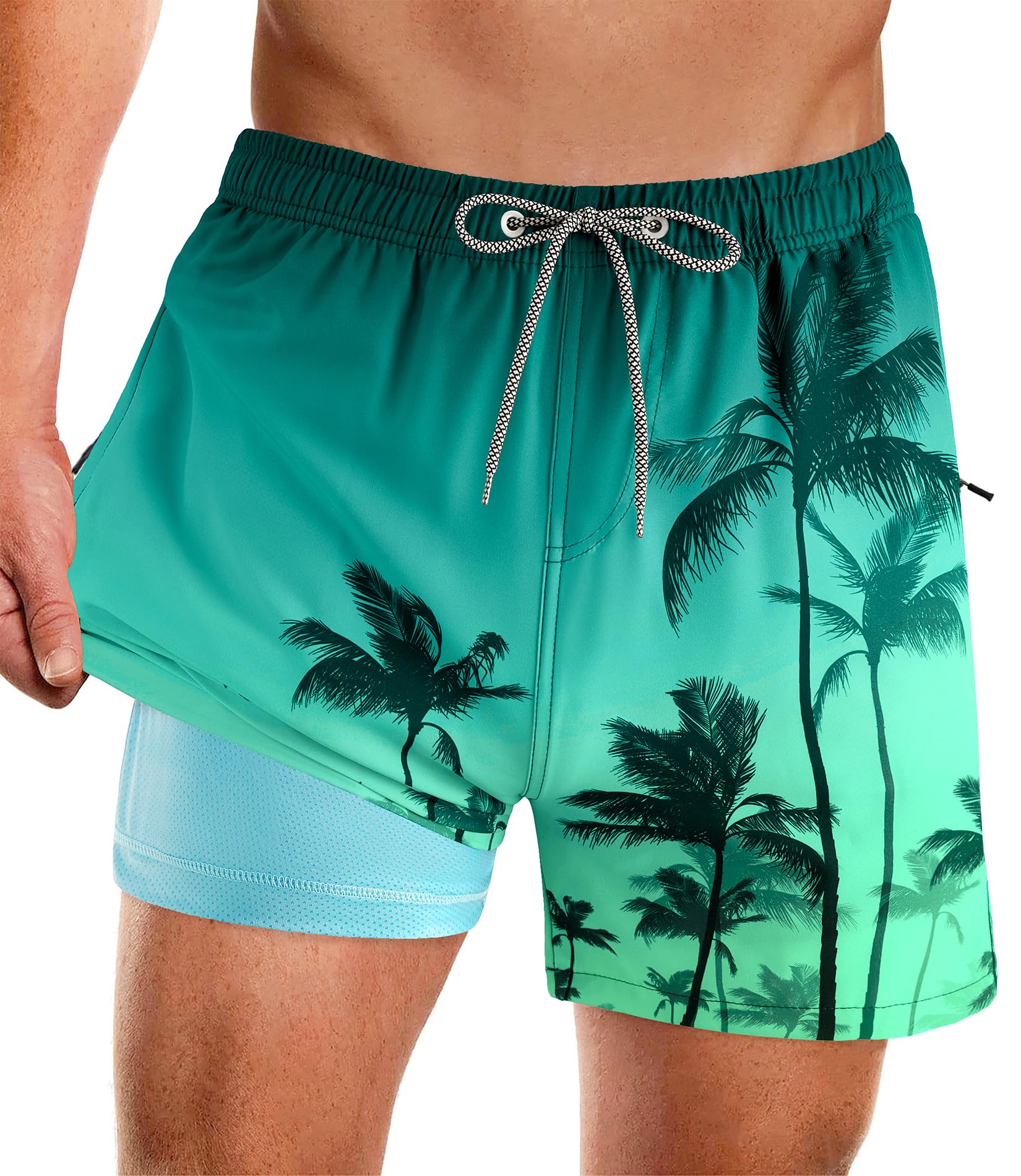 APTRO Herren Badeshorts Badehose mit Innenhose Schnelltrocknend Boardshorts mit Reißverschlusstaschen Sport Shorts