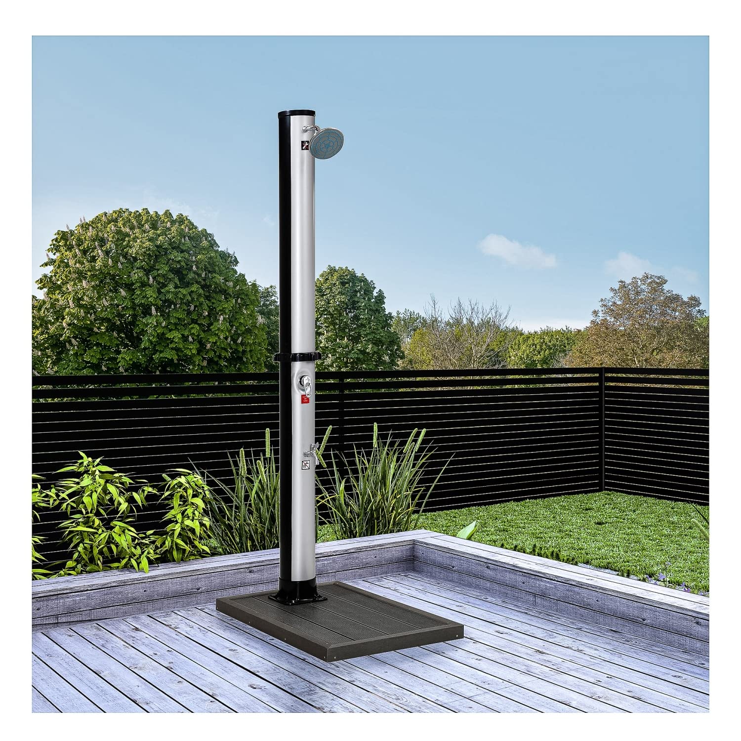 STILISTA Solardusche 35 l, Wasserhahn, Schlauchanschluss, Farbwahl, Silber/Schwarz