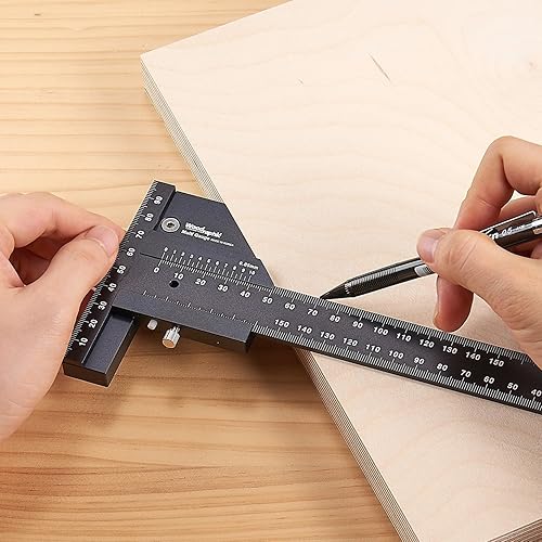 Miniatura 10 de Calibrador vernier profesional doble función para medir y marcar - Herramienta de enmarcado de aluminio y acero todo en uno para uso de carpintería