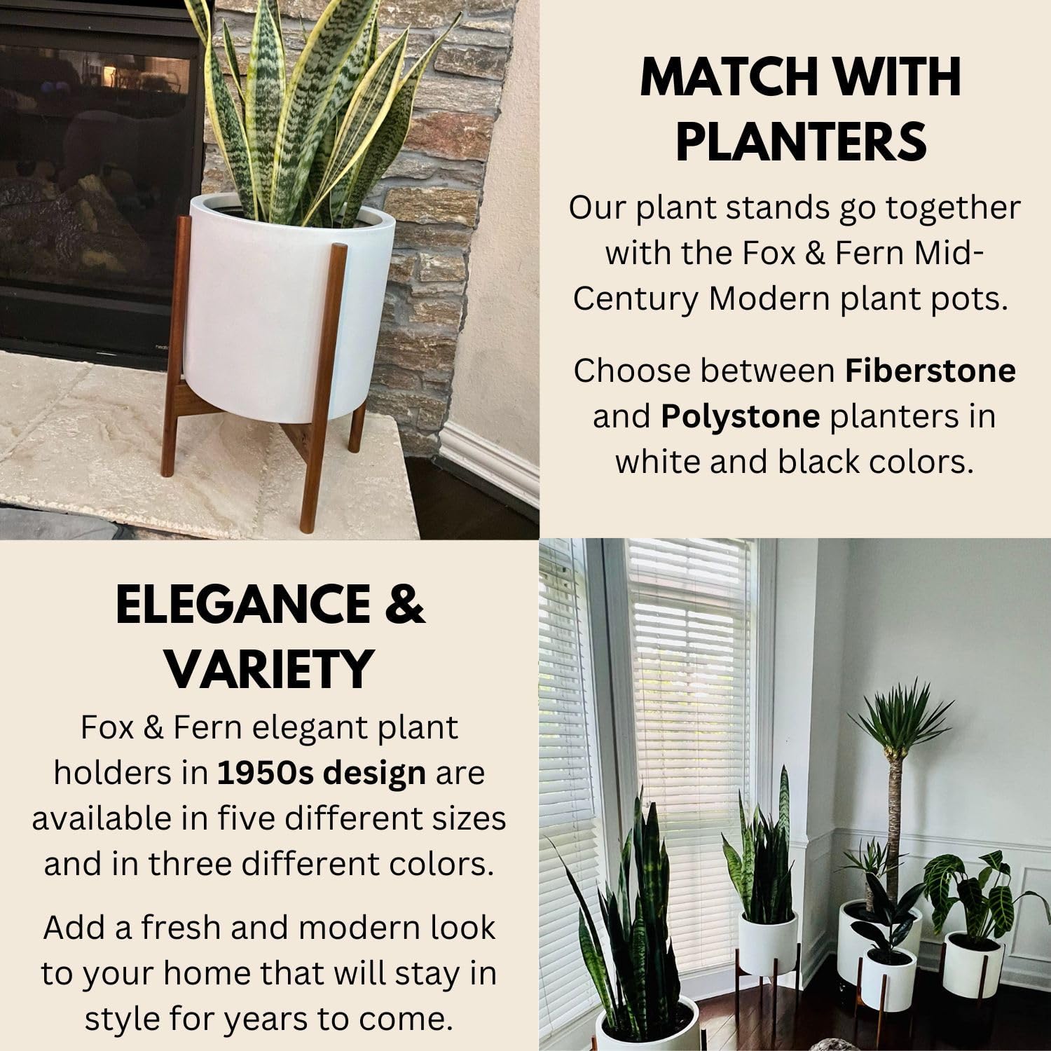 Fox & Fern Mid Century Plant Stand — 11.8 Inch Fixed Size Wooden