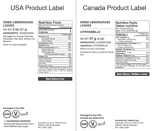 Miniatura 3 de Food to Live Hojas secas de citronela, 2 onzas, hierba de limón cortada, veganas, a granel. Sabor a limón y aroma. Rico en vitamina C. Ingrediente