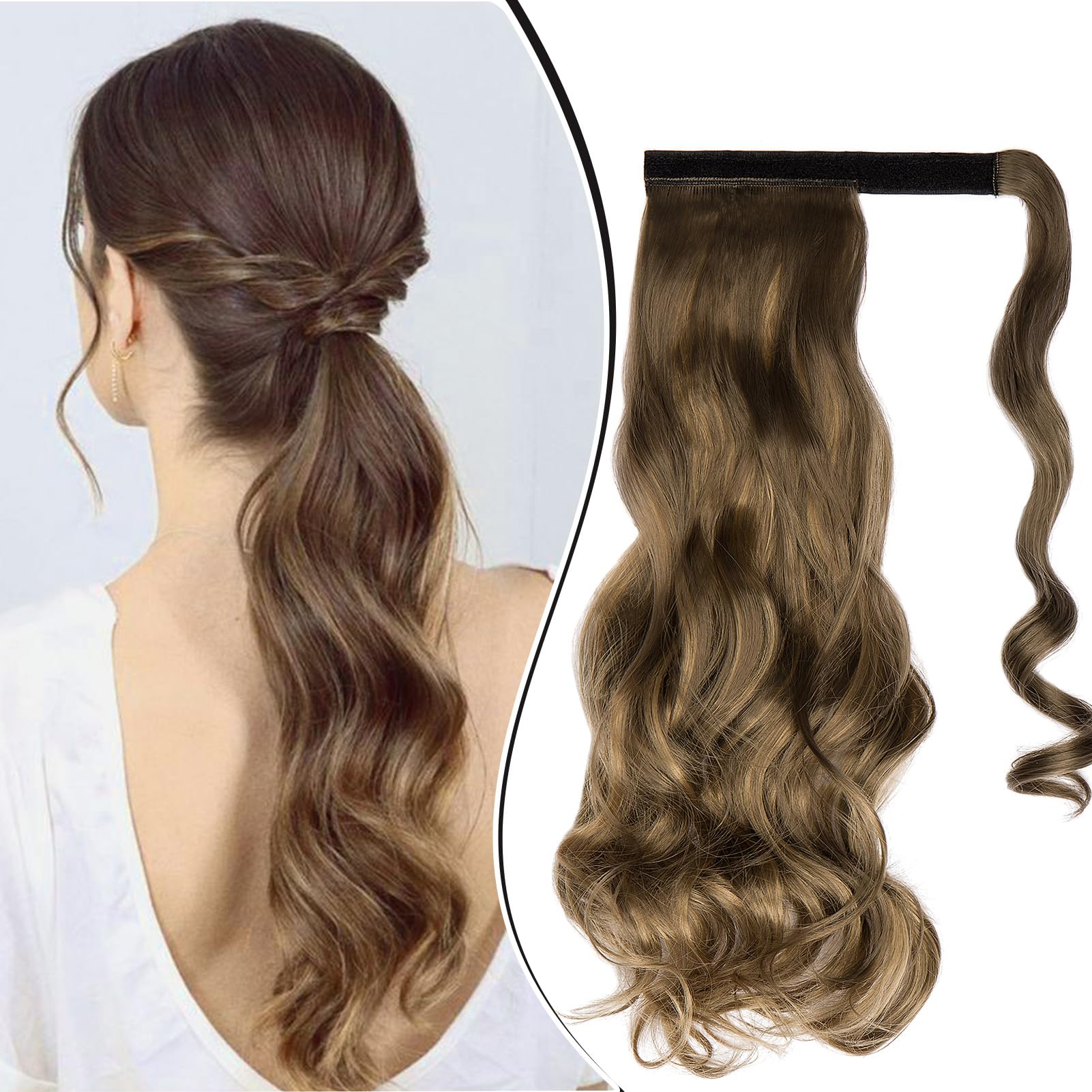Coda Capelli Extension Ricci 50cm Posticci per Capelli Extension Coda Capelli Finti Clip Mossi Coda di Cavallo Ondulati Code Finte per Capelli Sintetici Lunghi Ponytail, Biondo cenere & Sporca