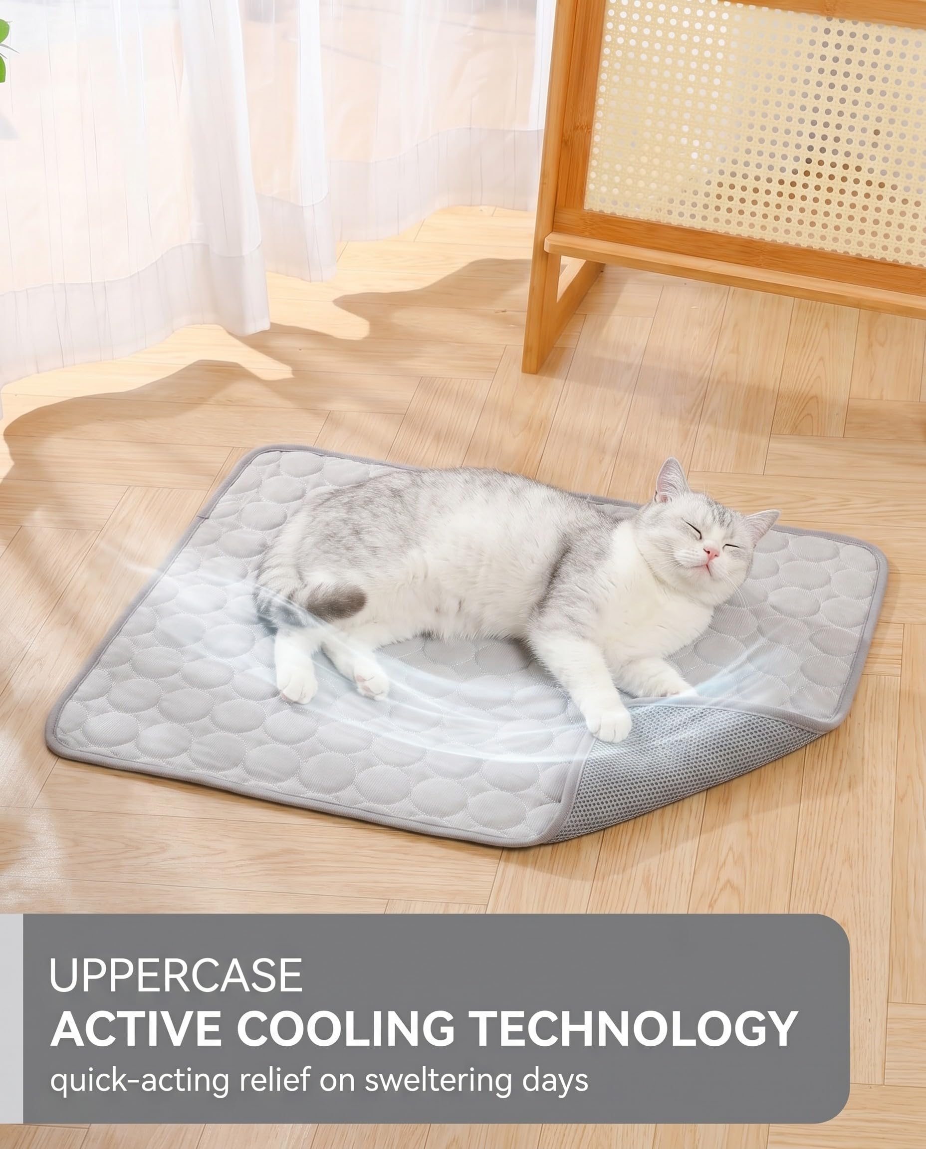 Tappetino Rinfrescante 50x40 cm | Autorinfrescante Seta di Ghiaccio Grigio per Cani Gatti | Allevia il Caldo Estivo, Cuccia Fresca