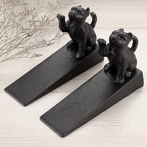 Miniatura 6 de Sumnacon 2 topes de puerta de hierro fundido resistentes y rústicos para evitar perforar agujeros cuñas de metal vintage en todas las superficies