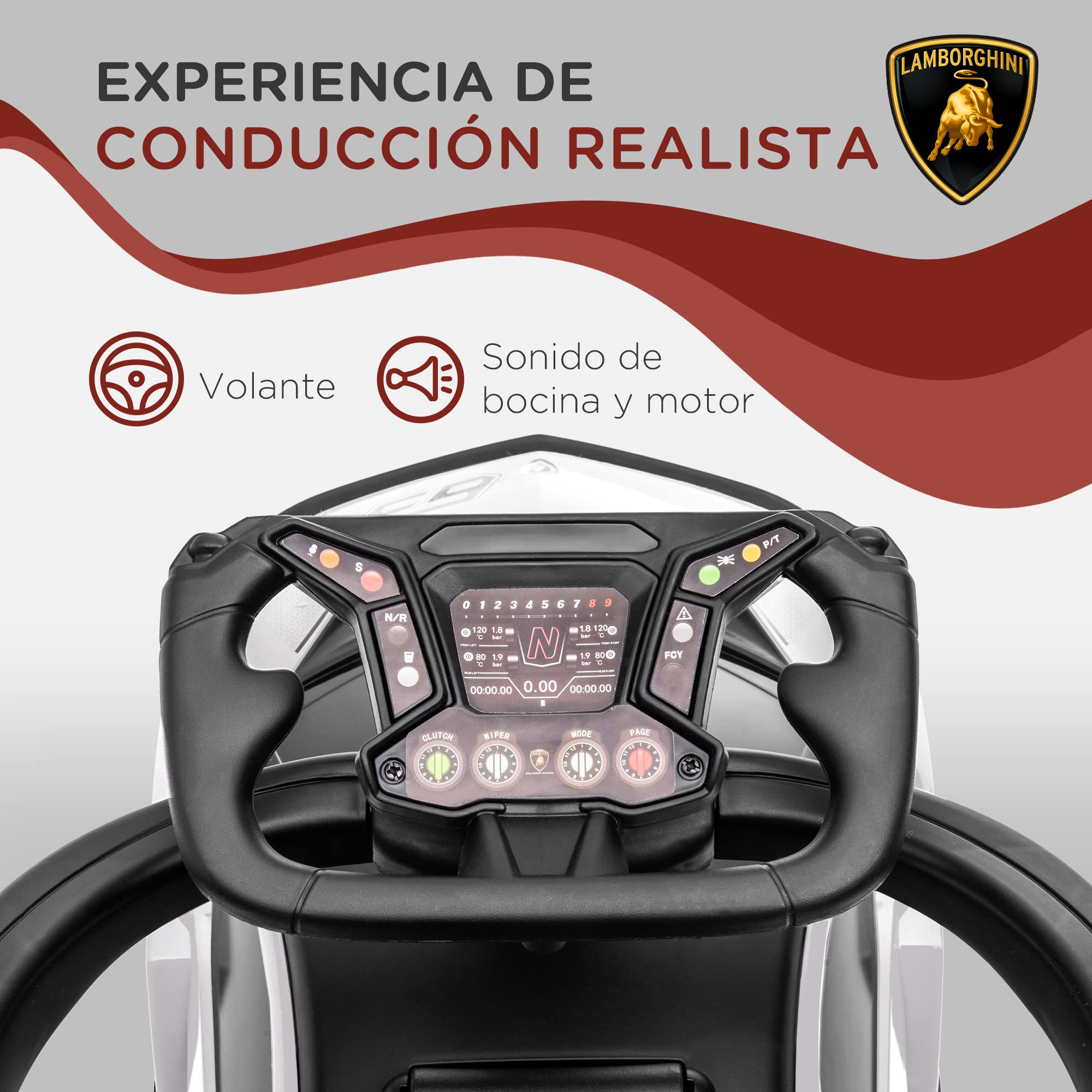 AIYAPLAY 2 en 1 Coche Correpasillos para Niños 12-36 Meses Lamborghini Essenza SCV12 Andador Empujador con Bocina Mango de Empuje y Barandilla Extraíbles 86,5x40x89,5 cm Blanco y Negro