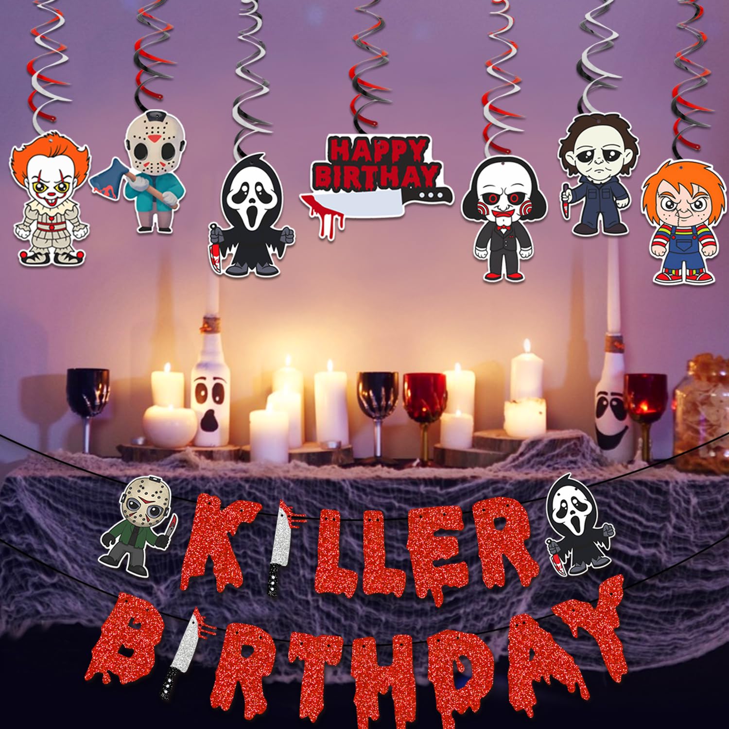 Glitter 'Have A Killer Birthday' Banner - Halloween Horror Party Decor, 9.8ft Long, Assemble Yourself - View #2