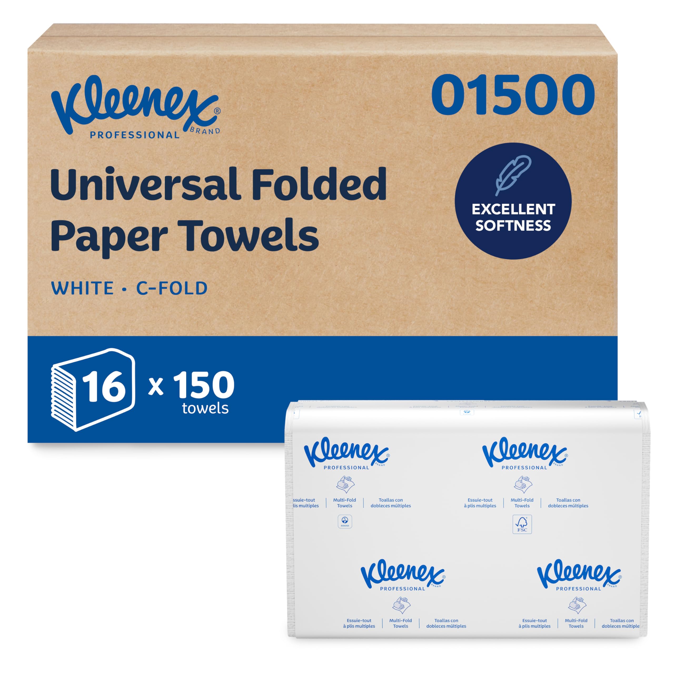 Kleenex Professional Universal C-Fold Folded Paper Towels Bulk 01500 Absorbent White 150 Sheets Pack 16 Packs Case 2