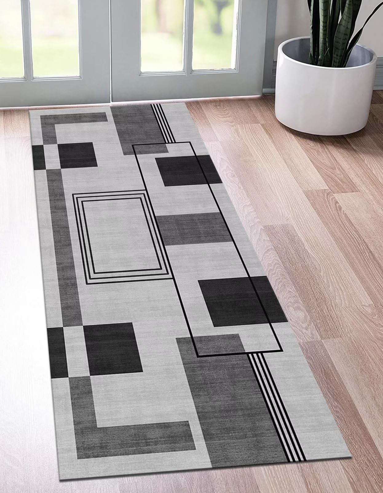 Antypoślizgowy szary czarny chodnik dywan 40 x 300 cm - do kuchni, przedpokoju, salonu, biura, drewniany ochraniacz podłogi, dywan do przedpokoju i sypialni, stylowy nowoczesny design