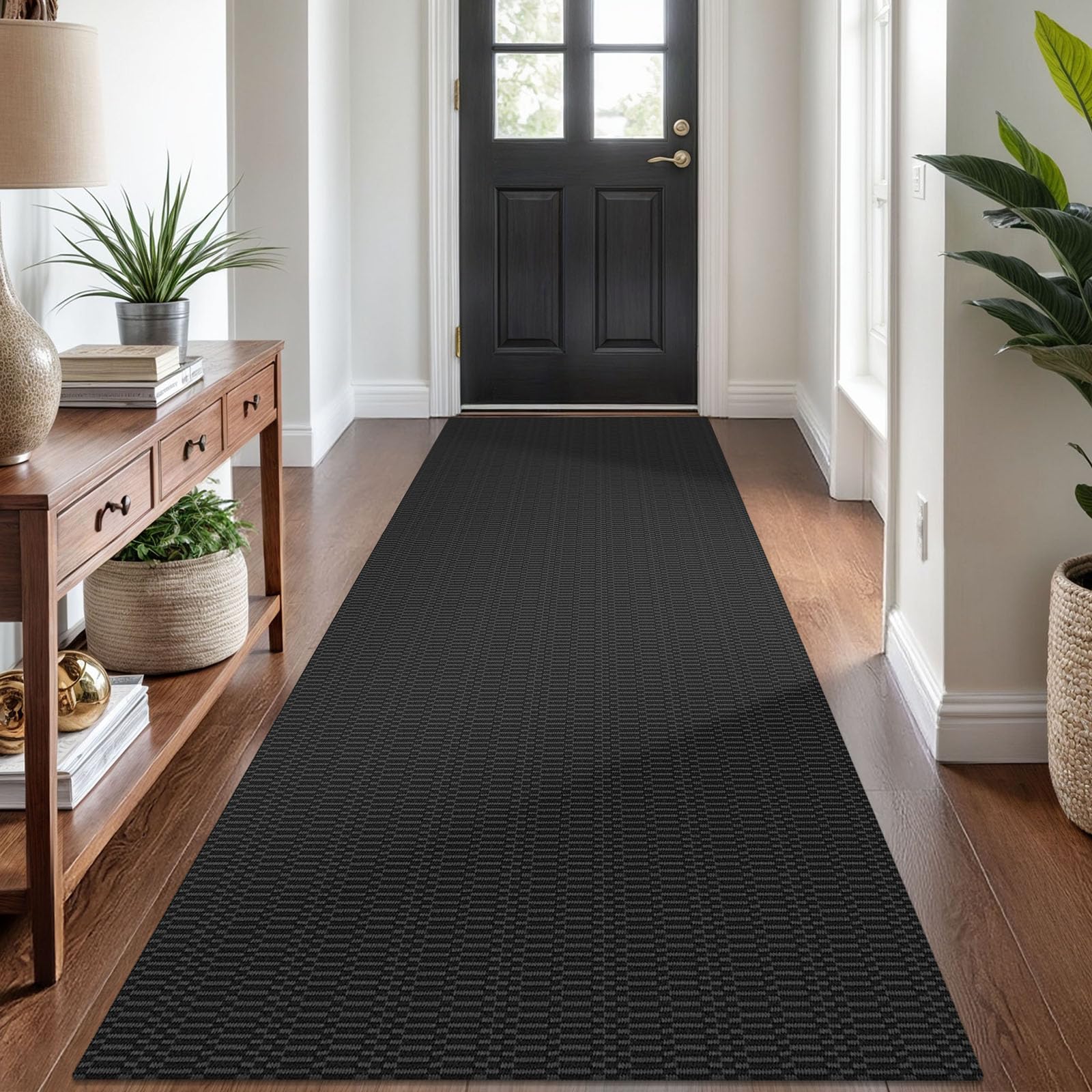KOZYFLY Washable Runner Rug 3x8 ft Hallway Kitchen Runner Rugs with Rubber Backing Bobo Entryway Runner Indoor, Carpet Runners for Hall Entryway Bedroom, Black/Grey — image 1