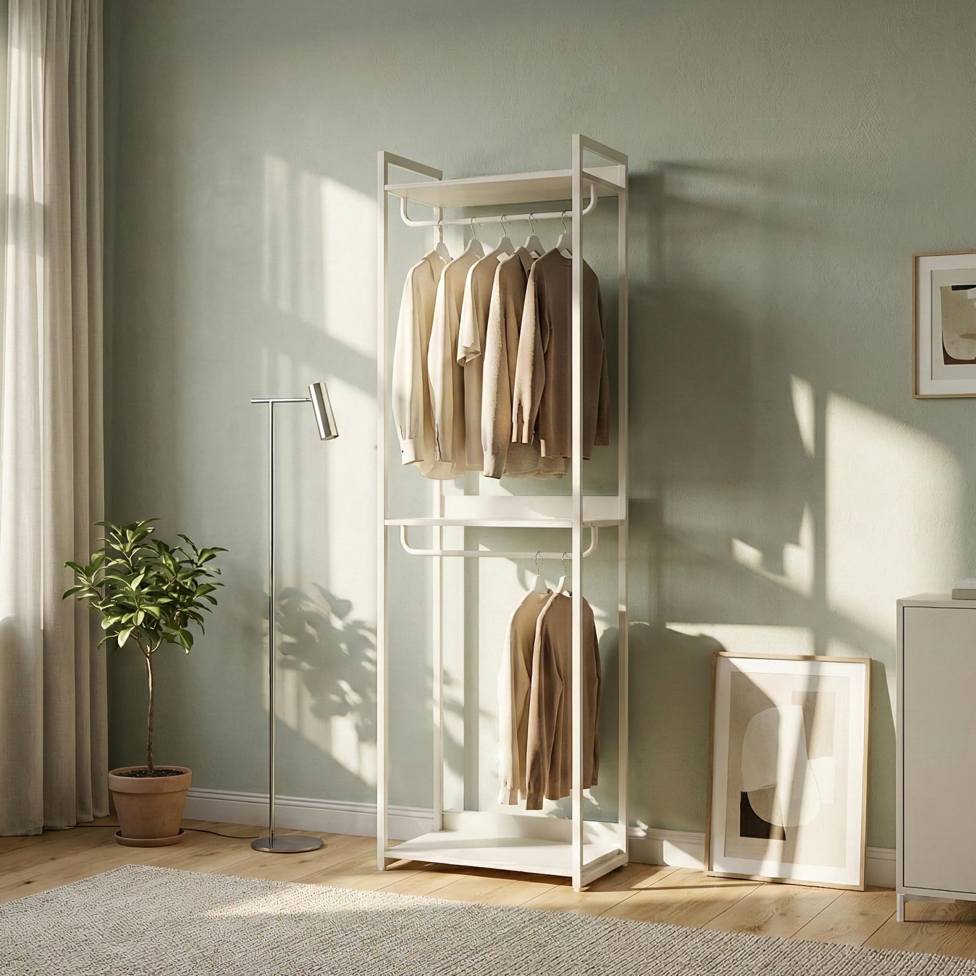 [en.casa] Perchero Burro Jässaatka de Estructura Metálica con 2 Barras y 3 Estantes Diseño Moderno Burro Ropa con Compartimentos para Entrada Dormitorio 200 x 61 x 40 cm - Gris