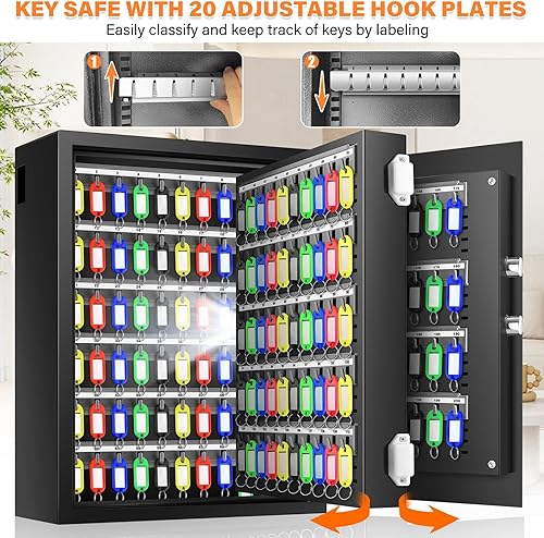 Miniatura 4 de Nekane - Caja fuerte ignífuga para llaves de 200 llaves con placas de gancho y etiquetas para llaves, caja de bloqueo antirrobo para montaje en
