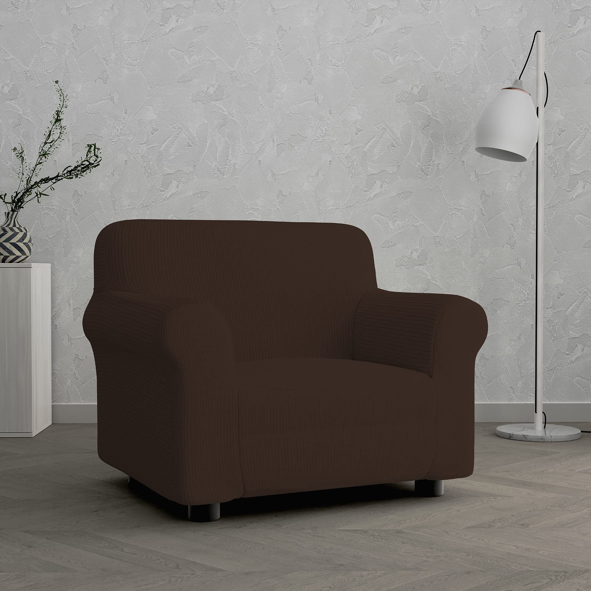 Italian Bed Linen LESLIE Elastic and Extendable Sofa Cover, Brown 1 Seater - Image 2