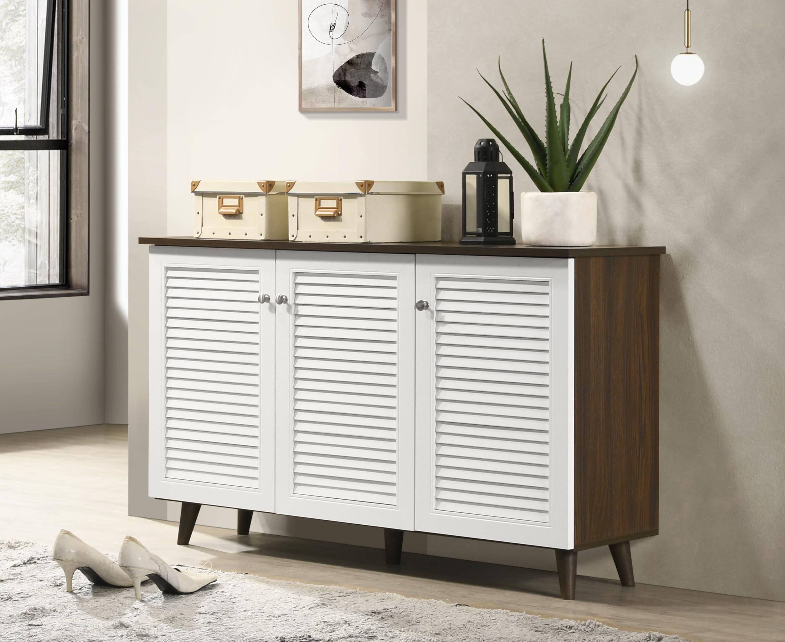 DeckUp Plank Noordin 3-Door Engineered Wood Shoe Rack (Walnut and White, Matte Finish) (B0CBW6BJDF) Amazon Price History, Amazon Price Tracker