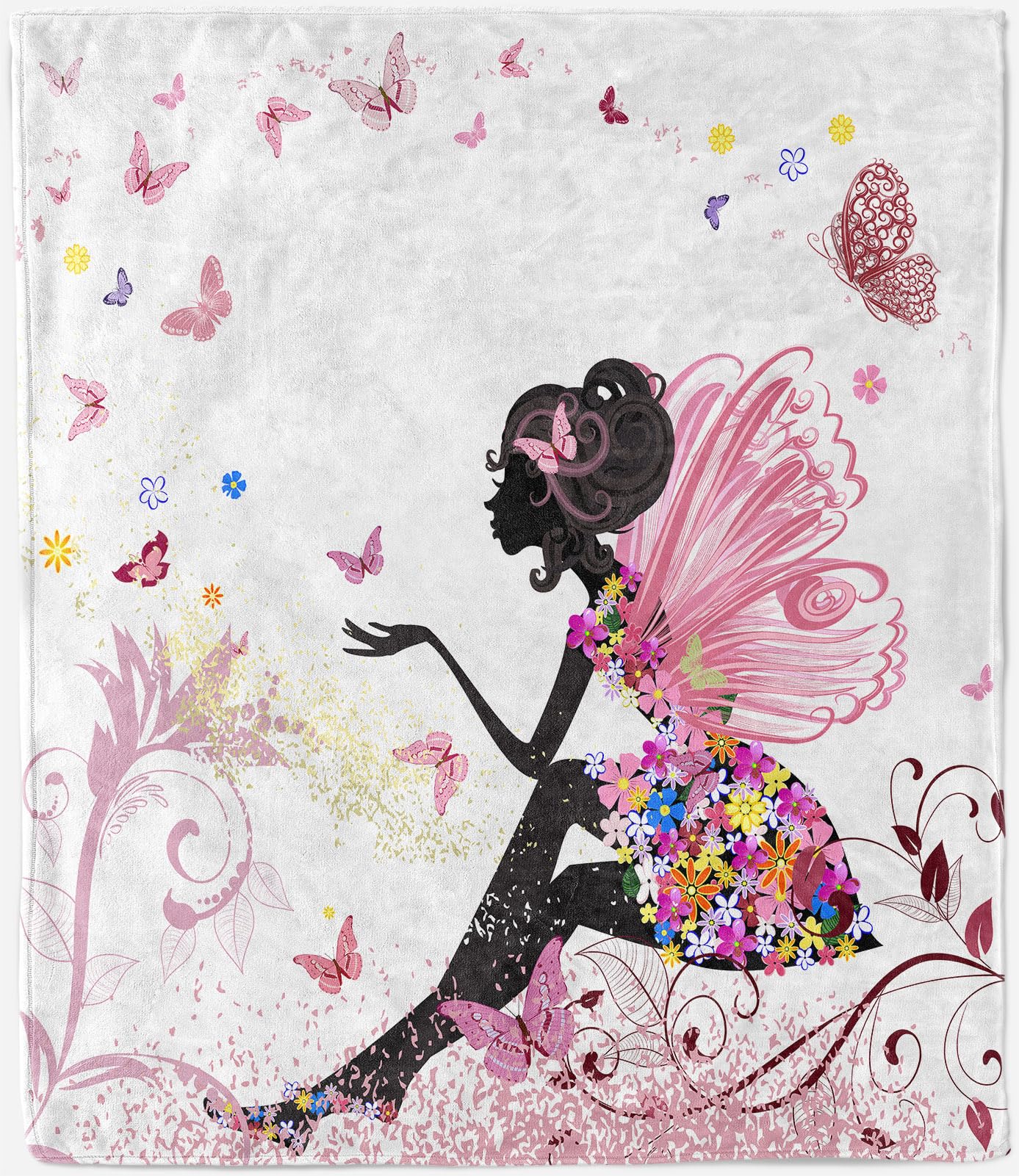 ANHOPE Flower Fairy Blanket Soft Lightweight Flannel Fleece Throw Blanket for Couch Sofa Bed Butterfly Floral Print Pattern All Season Decorative Throw for Kids Baby Toddler 100 x 130 cm — image 1