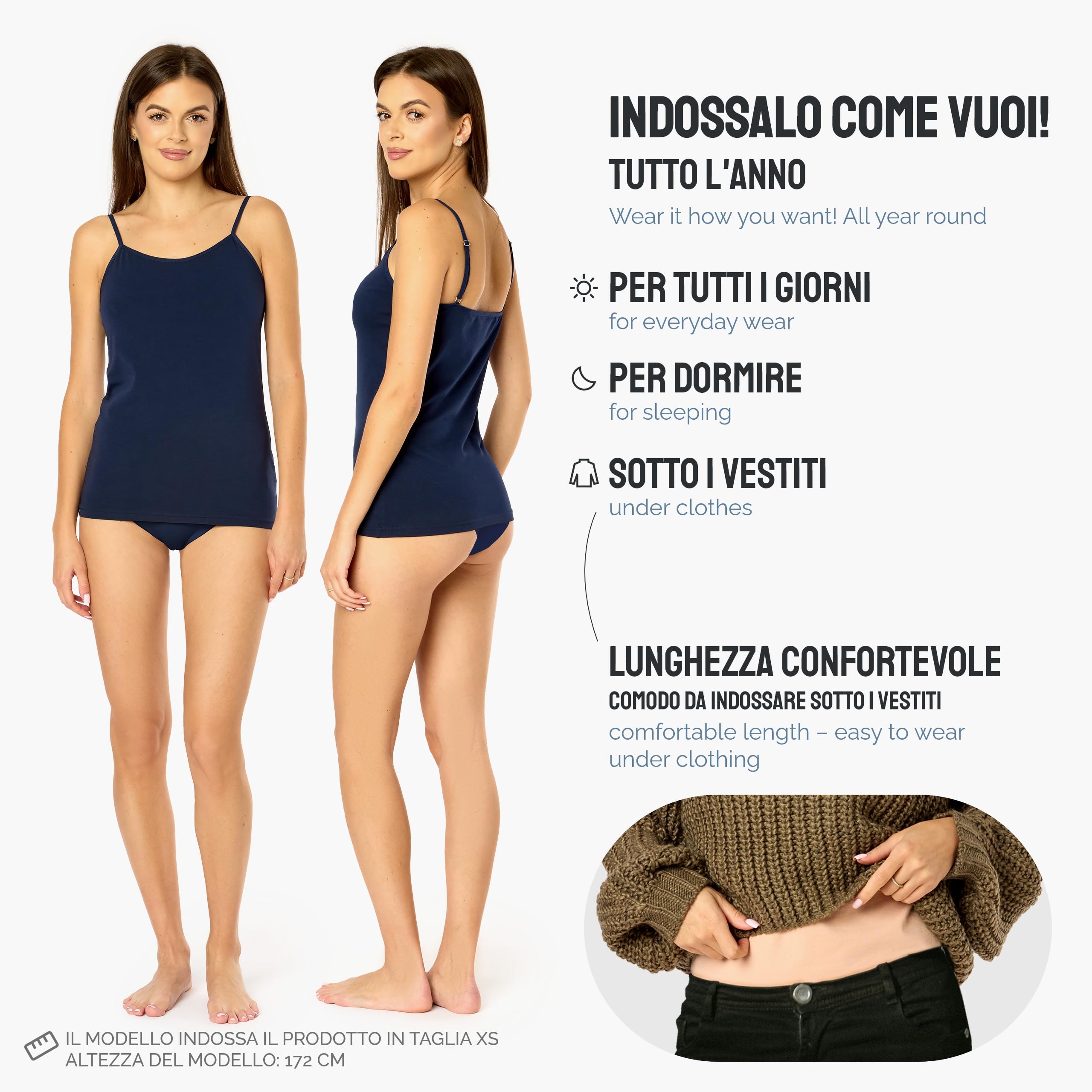 Ladeheid Canottiera Donna Cotone con Spalline Sottili Intimo Donna Confortevole, Canotta Donna Canottiere Donna Cotone, Top Donna Elegante, Set di 3 Pezzi LA40-263