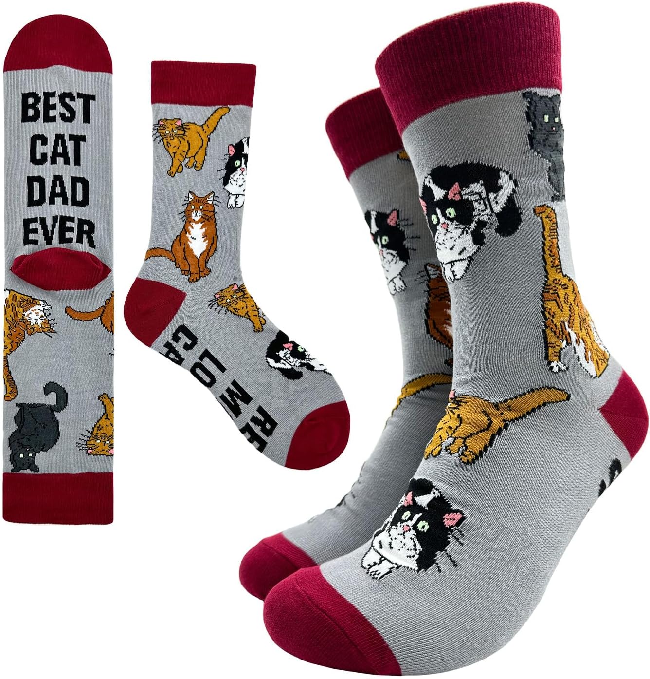 Best Cat Dad Ever Novelty Funny Breathable Printed Cotton Socks, Unisex Cozy Knitted Crew Socks, Gifts for Cat lover Dad, Friend Bestie Coworker BBF, Fathers Day Dad Gifts