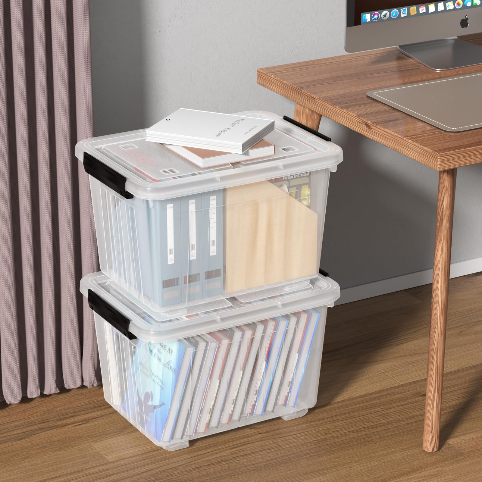 Cand Lot de 4 boîtes de rangement en plastique avec roulettes, 30 litres, transparentes