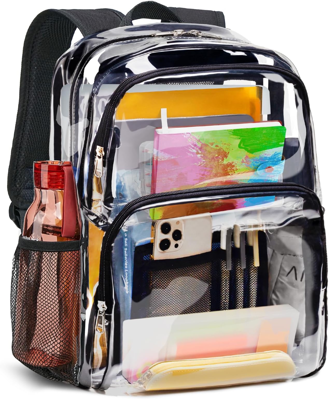 Clear Backpack Heavy Duty - Large Clear Bookbag Transparent See Through Backpack Plastic Backpacks for College Work Travel - Black
