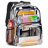 Clear Backpack Heavy Duty - Large Clear Bookbag Transparent See Through Backpack Plastic Backpacks for College Work Travel - Black