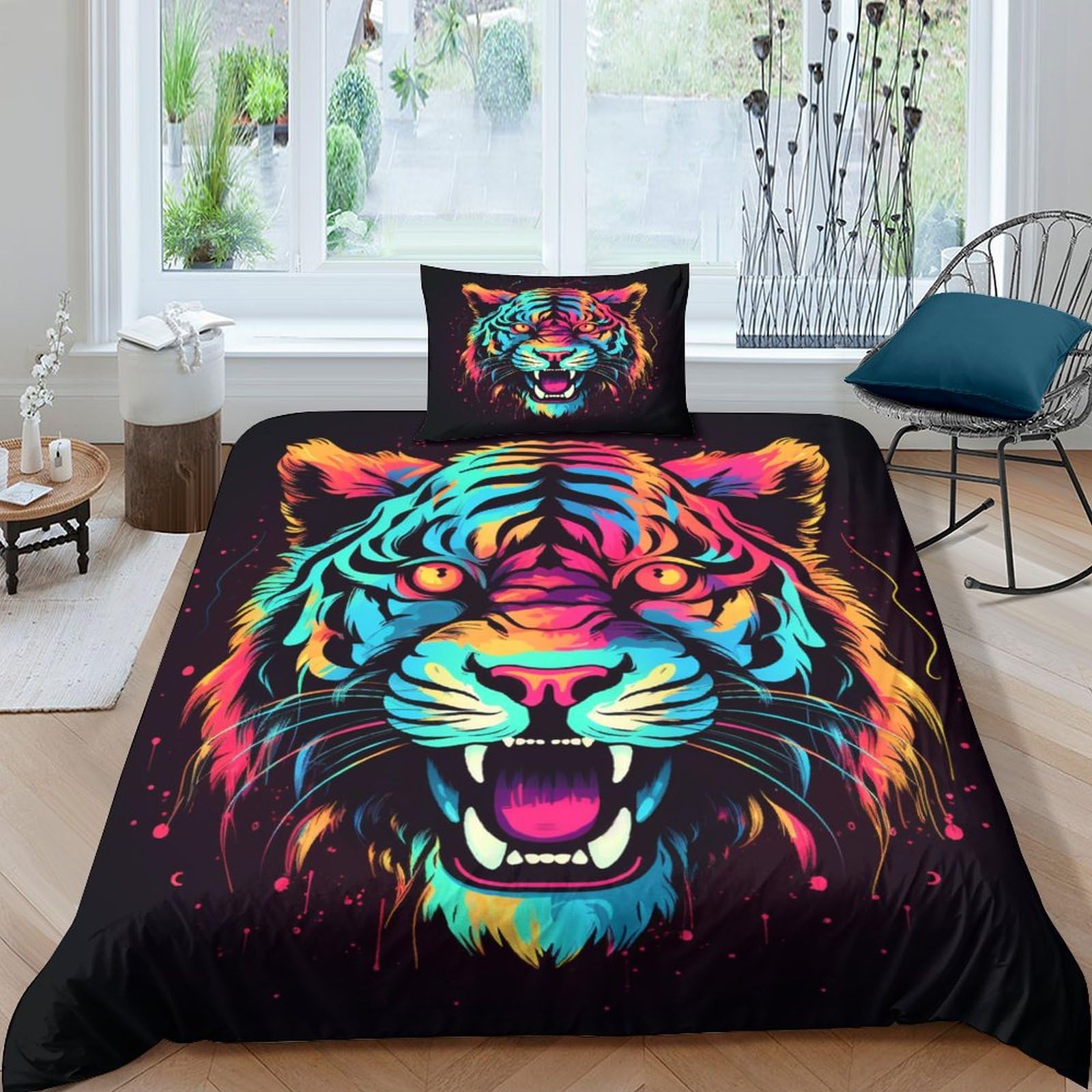 Parure de lit tigre anti-plis en microfibre douce pour lit simple 135x200