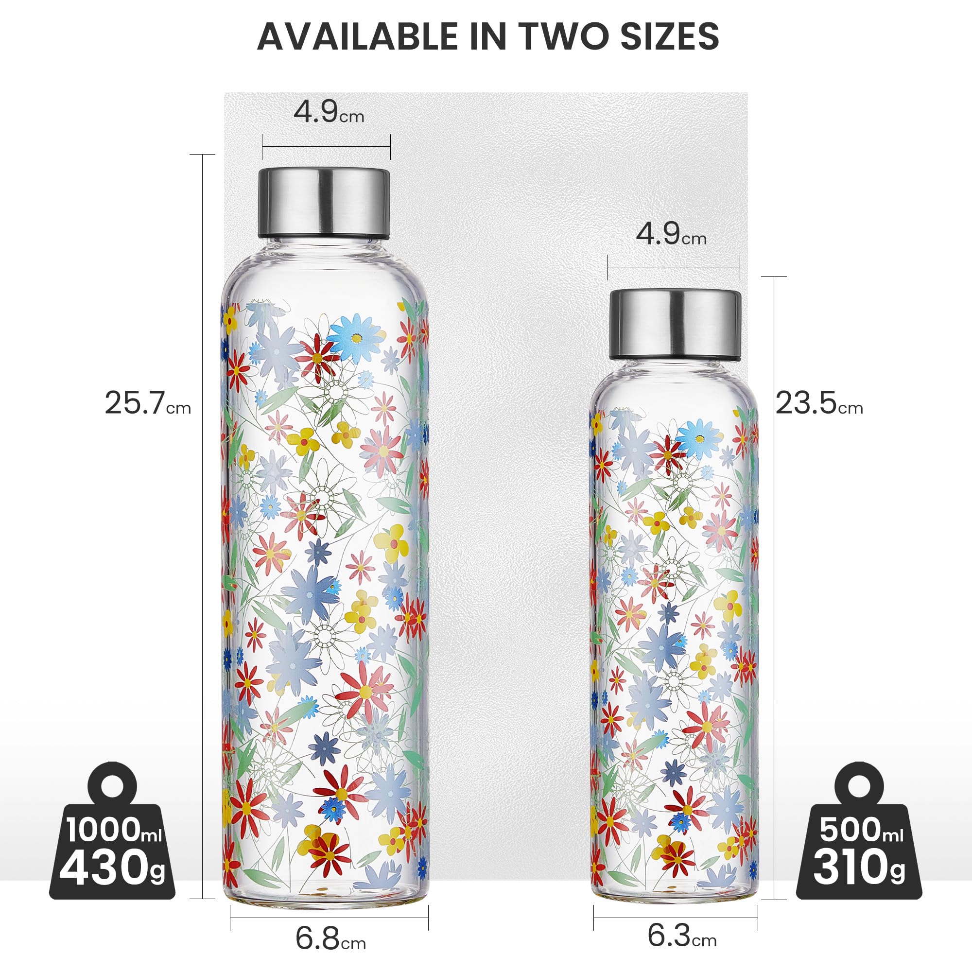 Autsel Glass Water Bottle 1000ml Artistic Glass Drinking Bottle with Lid Leak Proof Borosilicate Water Bottle with Protection Sleeve - Image 5