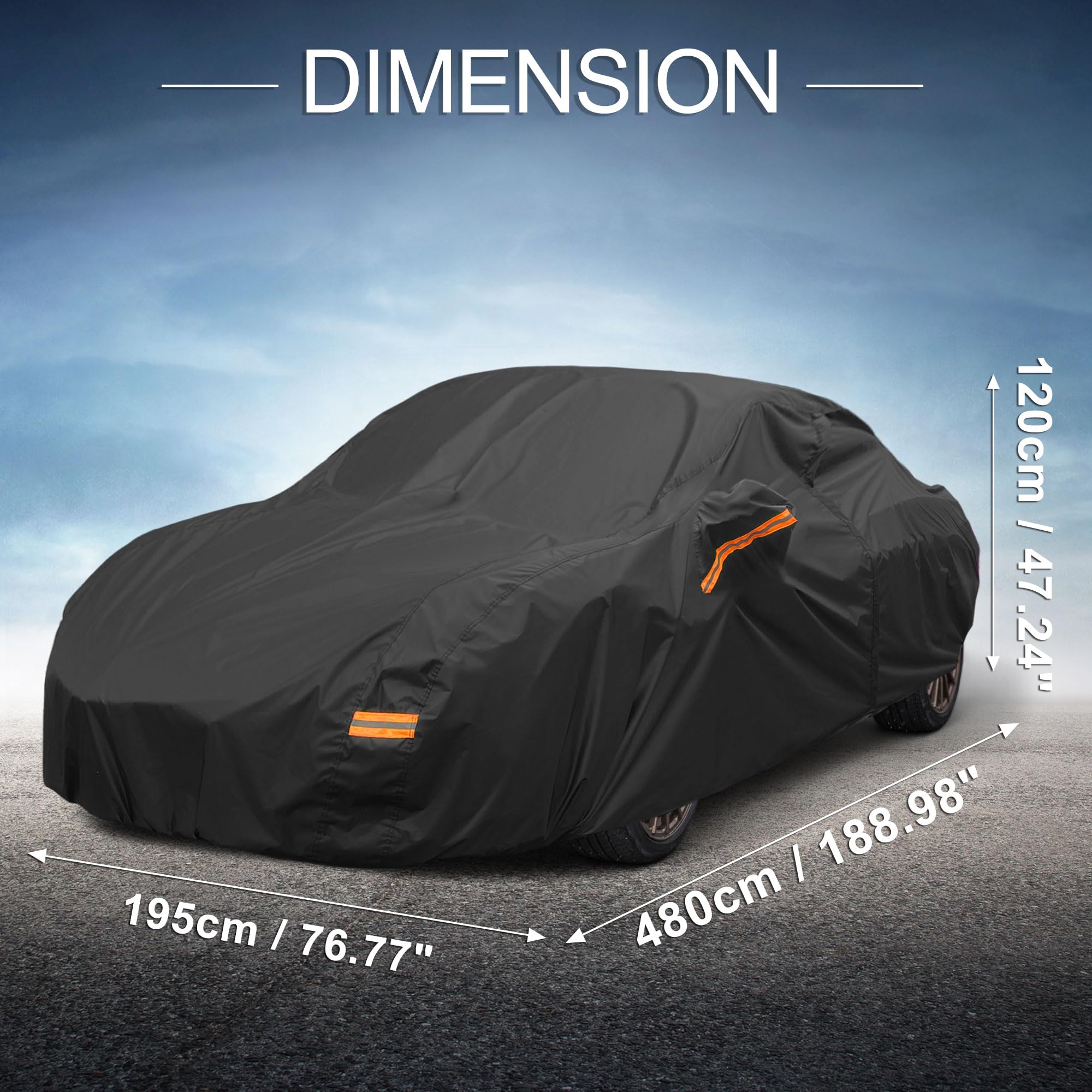 X AUTOHAUX Car Cover Outdoor Waterproof Sun Rain Snow Hail Protection with Left Side Door Zipper 210D-PU for — view 8