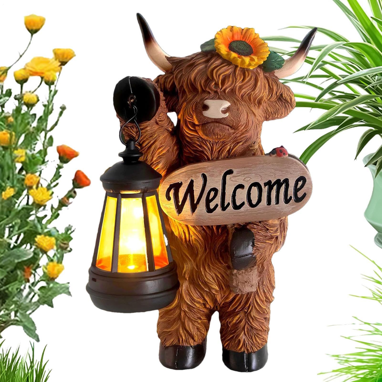 Statue de Jardin Vache Highland - Décoration extérieure de pelouse style fermier rustique