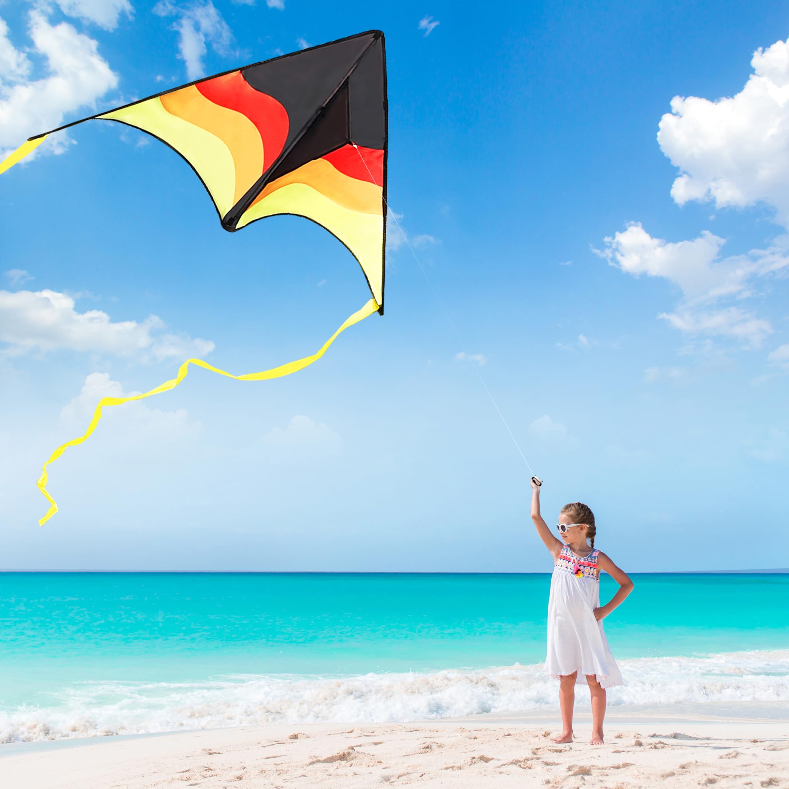 SYNCFUN 2 Packs Large Delta Kite Blue and Yellow, Easy to Fly for Kids and Adults with 100m String - Image 4