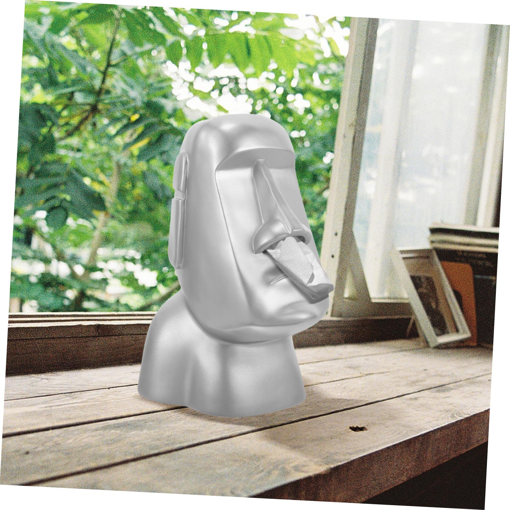 Cabilock Supporto per Cuffie Statua Moai in Resina Argento da Scrivania | Organizer per Piccoli Oggetti, Scenari Ufficio e Casa, Regalo di Natale