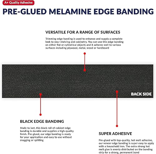 Miniatura 11 de Bandas de borde de melamina blanca de 1/2 pulgada x 25 pies para planchar con ribete adhesivo, reparación de gabinetes, estante laminado, mesa