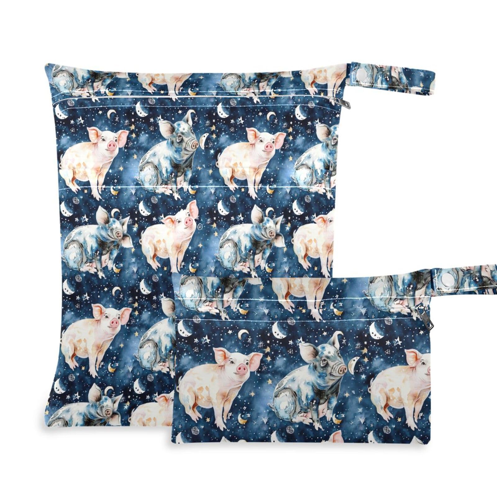 Coikll Wet Dry Bags for Cloth Diaper 2 Pack Waterproof Yoga Gym Bag for Swimsuit Wet Clothes Baby Items-?Cute Pigs?