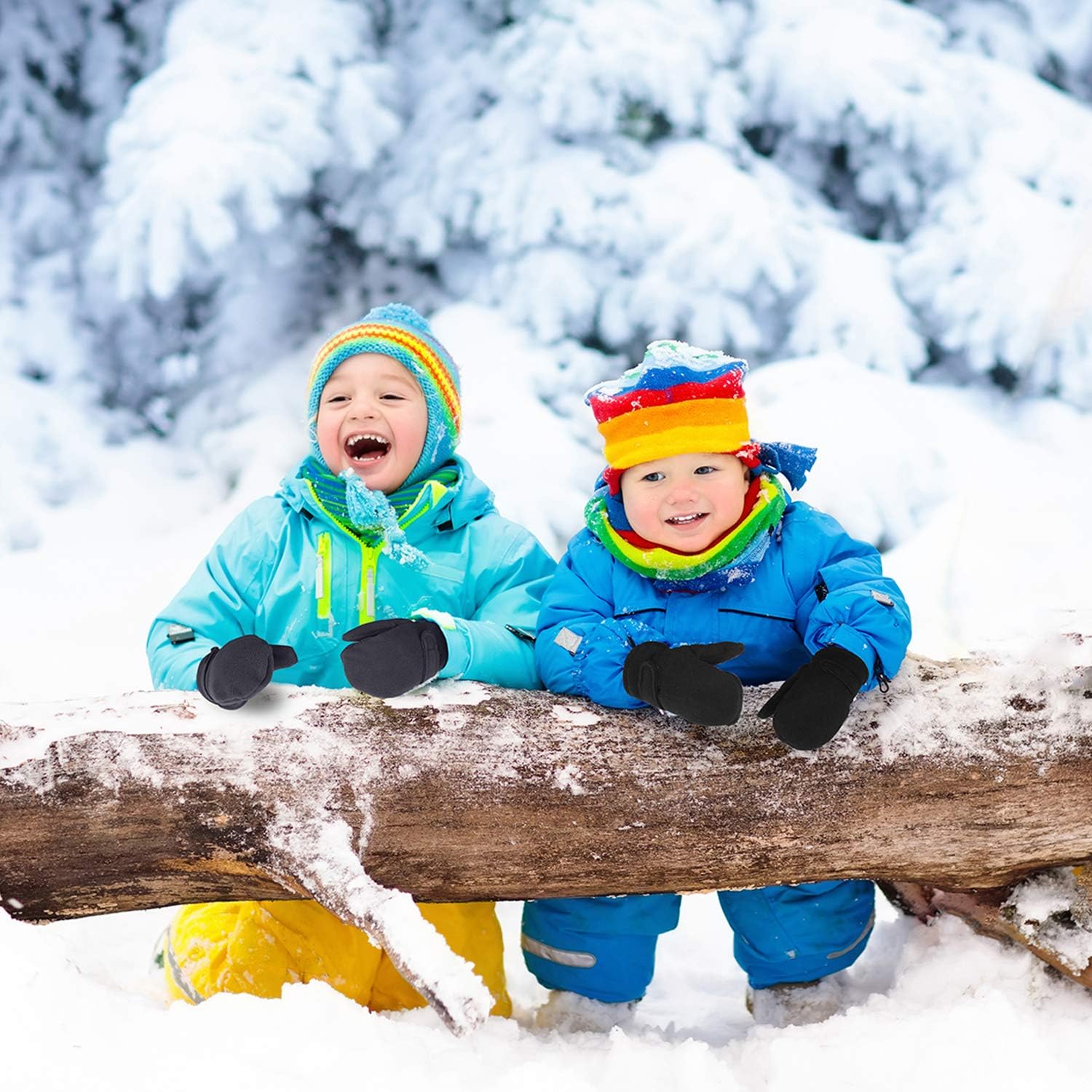 Toddler Baby Boy Girls Winter Warm Mittens - Kids Easy-On Sherpa Fleece Lined Snow Infant Gloves 2 Pairs - Image 5