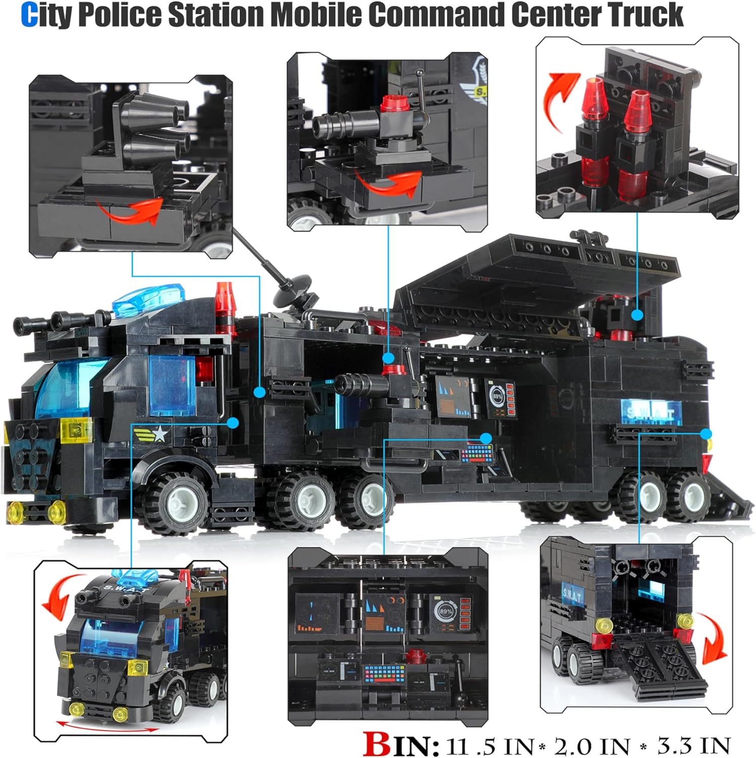 Detailed view of the Mobile Command Center Truck with various features highlighted