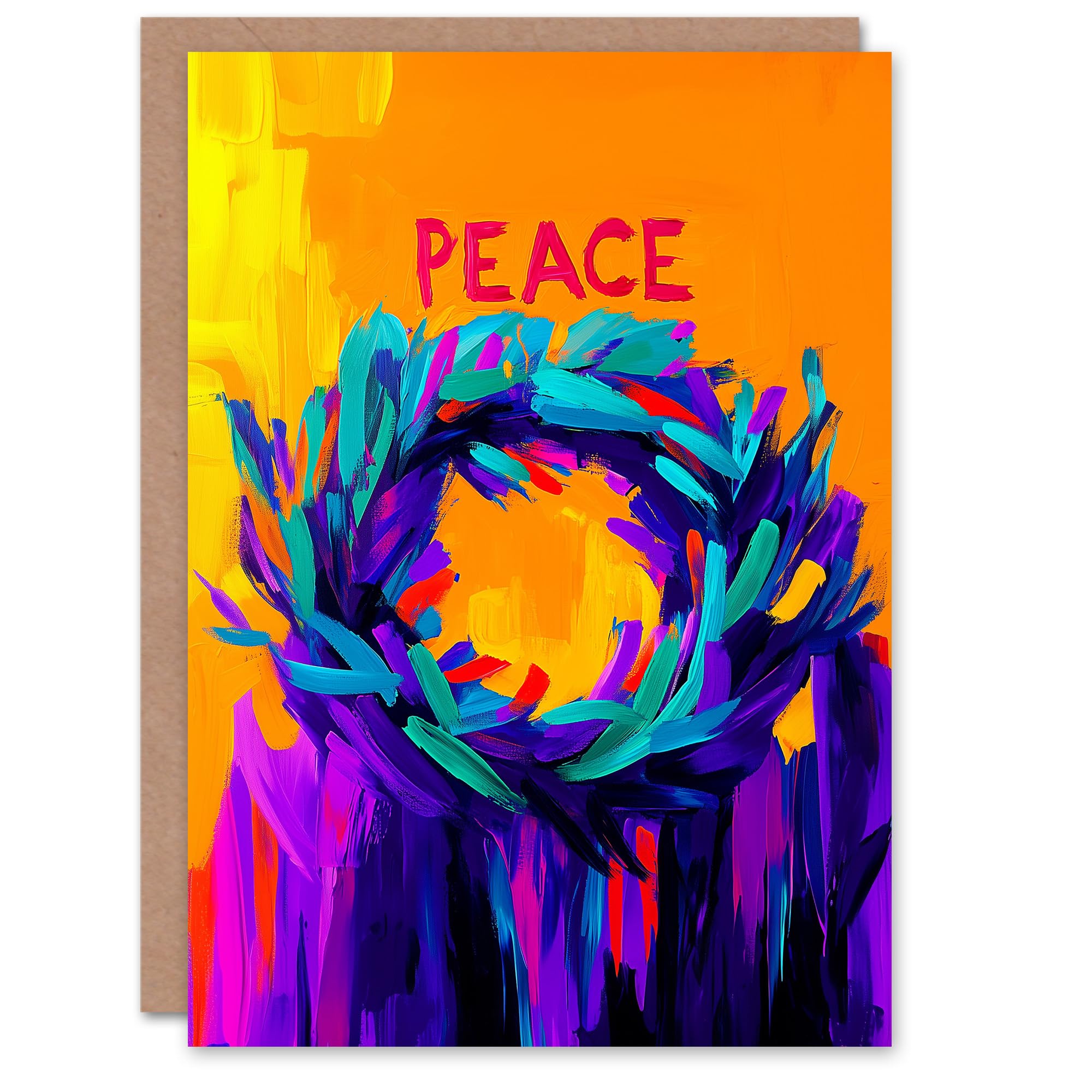 Artery8 Peace Vibrant Colour Wreath Abstract Blank For Him Or Her Art Xmas Festive Christmas Card