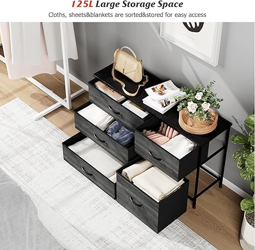 Miniatura 28 de Nicehill Cómoda para dormitorio con 5 cajones, organizador de cajones de almacenamiento, cómoda ancha para armario, ropa, niños, guardería, soporte