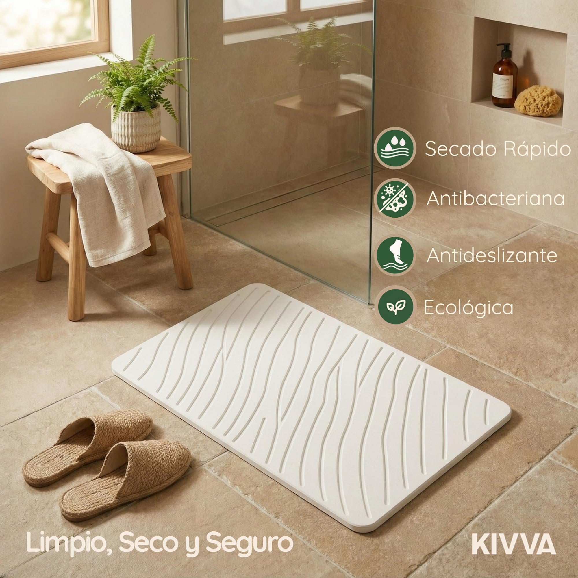 Kivva Alfombrilla Diatomita - Alfombra Baño Diatomita - Alfombra Baño Secado Rapido - Baño Piedra Diatomea - Alfombrilla - Alfombra Antideslizante - 60x40 - ANTIBACTERIANA - Bath Mat