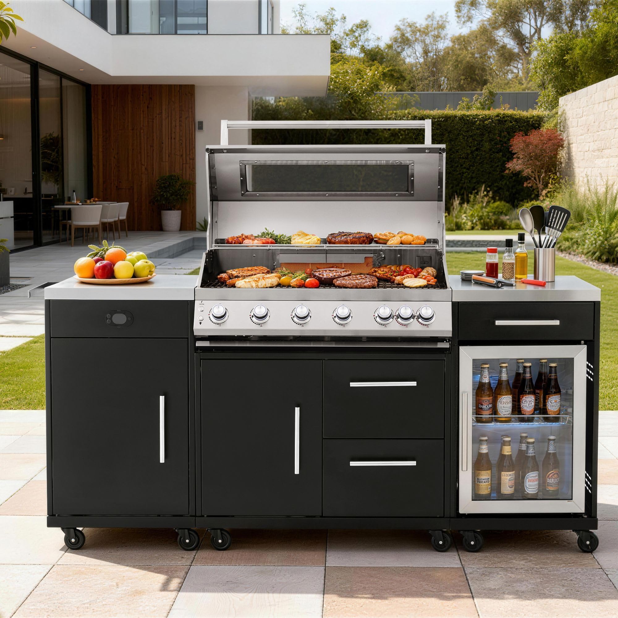 2 Burner Gas Grill BBQ including Cover, Lid and Lava Rock, Foldable Side Tables, Generous 47 x 37cm Cooking Area, Perfect for Outdoor Cooking — view 11