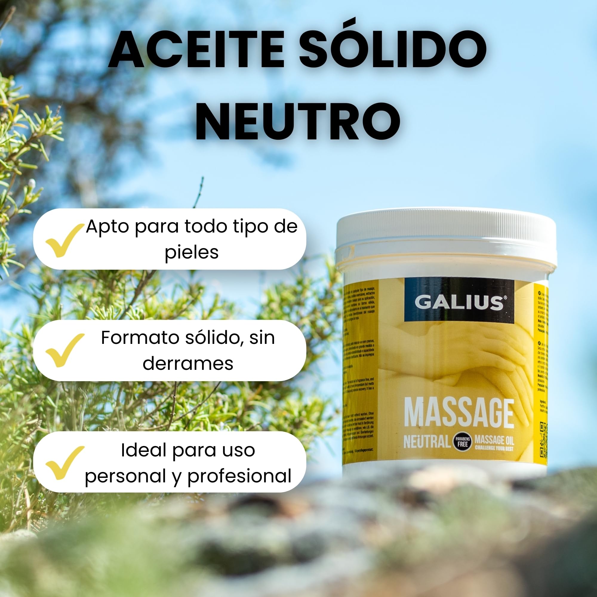 Galius - Aceite Sólido Neutro - Aceite Esencial para Masajes - Aceites Esenciales de Gran Durabilidad y Extensibilidad - Aceite Corporal sin Manchas para Profesionales y Deportistas (1000 ml)