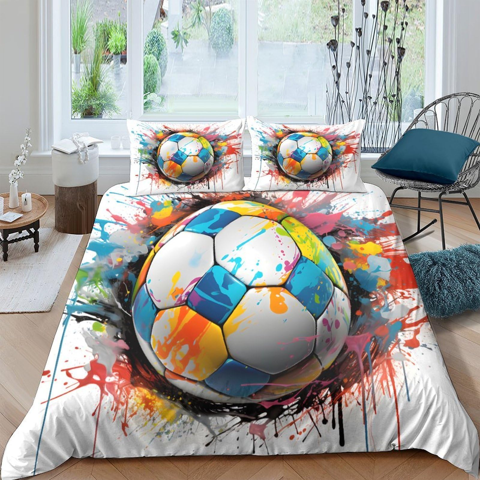 Ctjqhvkz Style-6 3D Printed Colorful Soccer Fitted Sheet Microfiber Soft Bedroom Decor Graffiti Ball Mattress Cover For Home Dorm Single（135X200cm）