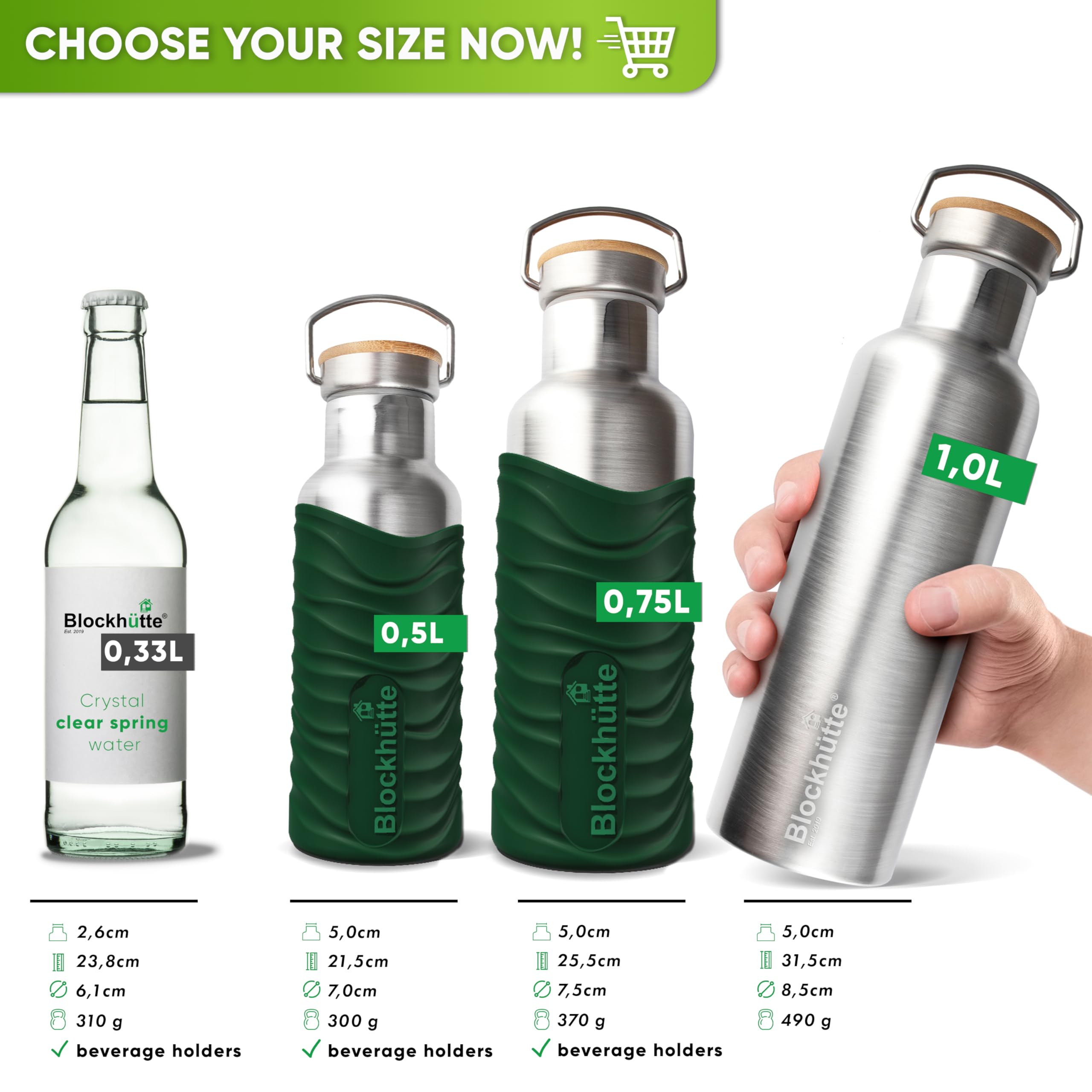 Blockhütte Stainless Steel Water Bottle Insulated I 750ml Water Bottle Metal, BPA Free, Thermal Leakproof Flask - Image 3