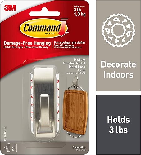 Miniatura 1 de Gancho de metal para baño Command Modern Reflections, pequeño, níquel satinado, 1 gancho con cinta resistente al agua (MR01-SN-BES)., MR02-BN