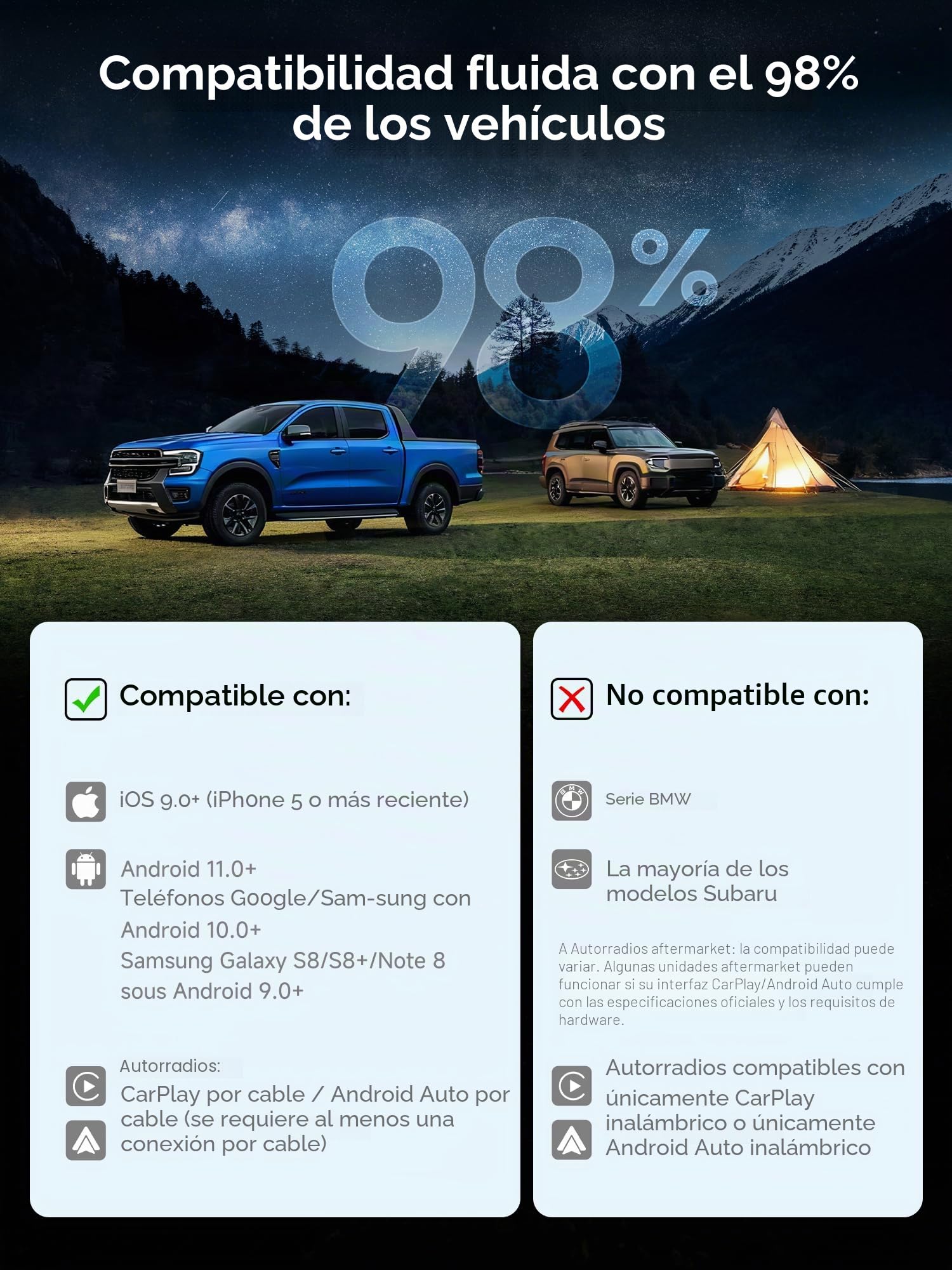 Adaptador inalambrico CarPlay，AI Box Android Auto inalambrico，Wireless CarPlay Adaptador Compatible con Netflix/Youtube/TikTok，2G+16G，DriveChat AI, Doble Wi-Fi，Bloqueo Bluetooth CB4A