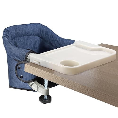 Miniatura 1 de Silla alta con gancho con bandeja de comedor extraíble silla alta plegable portátil con clip en la mesa silla de bebé con bolsa de almacenamiento