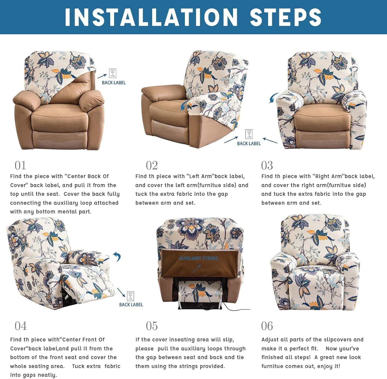 Eco-Ancheng Recliner Slipcovers 4-Pieces Lazyboy Recliner Covers Recliner Couch Covers Recliner Chair Cover Non Slip Reclining Slipcovers with Storage Pockets Furniture Protector for Living Room
